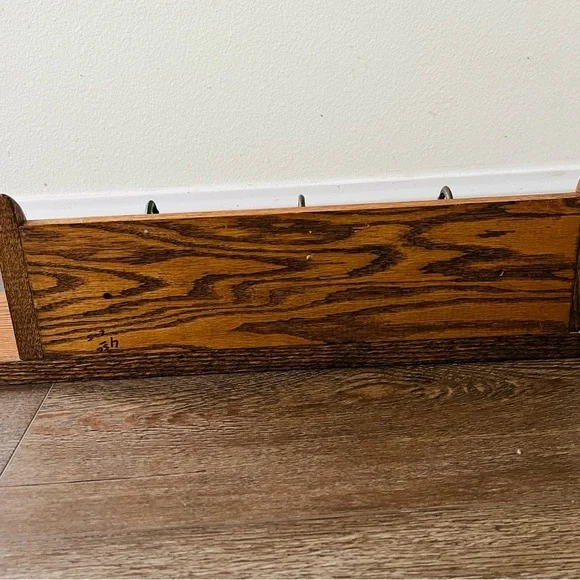 Rustic Brown Wall Shelf with Hooks